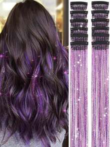Tím Kẹp Dây nhiều màu sáng bóng Tóc 20 Inch Long lanh Tinsel Nối tóc Bộ dụng cụ Lấp lánh Nàng tiên Phụ kiện tóc Đối với phụ nữ Cô gái , Đầy màu sắc Dây nhiều màu sáng bóng Tóc Kẹp Ins Gia hạn Với Mặt Ngọc - Màu tím - Xem 12