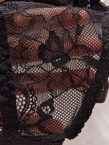 加大码黑色蕾丝性感蝴蝶结装饰半杯钢圈文胸、内衣