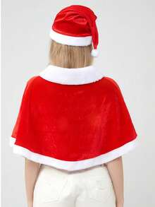 1pc/2pcs Christmas Cape Style Santa Claus Cape With Santa Hat, Suitable For Christmas Role-Playing, Dressing Up, Accessories, Masquerade, Party Cape Props: Seasonal Celebrations, Holiday Outfits, Holiday Clothing, Holiday Outfits, Comfortable To Wear, Durable Structure, Clothing Accessories, Party Props, Holiday Shoppers, Event Organizers - Red - View 4