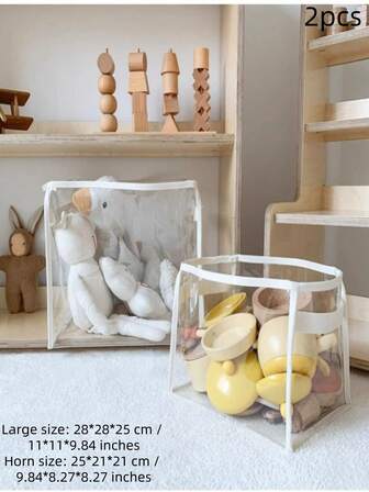 [Large-Capacity Foldable Multi-Functional Storage Bag] 2 Transparent Toy Storage Basket A Storage Box For Building Blocks And Plush Toys A Large-Capacity Household Multi-Functional Storage Bucket Suitable For Household Storage And Organization In Bedrooms Bathrooms Offices And Desks.