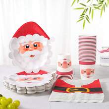 Einweg-Geschirr-Set in Form des Weihnachtsmanns, 7/9 Zoll Einweg-Weihnachtsparty-Pappteller, Einweg-Papierbecher, -Teller, -Servietten, geeignet für 10/24 Gäste, passend für Feierlichkeiten, Weihnachtsdekoration, besonders geeignet für Weihnachtsveranstaltungen und Partyartikel.
