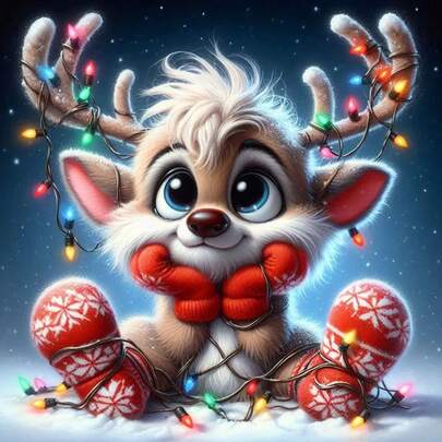 1 peça de pintura diamante de cervo fofo com tema natalino, bordado de diamante com perfuração completa, pintura pendurada para decoração de Natal, pintura diamante para alívio do estresse adulto mais vendida internacionalmente, decoração para quarto, sala de estar, escritório, banheiro, presente de Natal