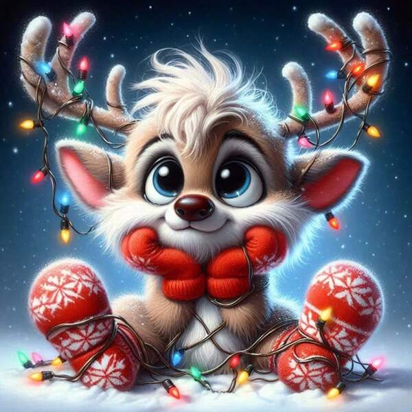 1pc DIY Craft Christmas Theme Cute Deer Diamond Painting, Full Drill Diamond Embroidery, Holiday Decor Hanging Painting, Cross-Border Hot Selling Adult Stress Relief Diamond Painting, Home Decor For Bedroom, Living Room, Study, Bathroom, Holiday Gift