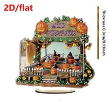 2D/Flat 1pc Halloween Funny House Pattern Diamond Painting Art Stereo Ornament, Diamond Drawing Art Stereo Plaque Ornament, DIY Handcraft Wooden Adult Birthday Gift, Home Decor, Halloween Gift