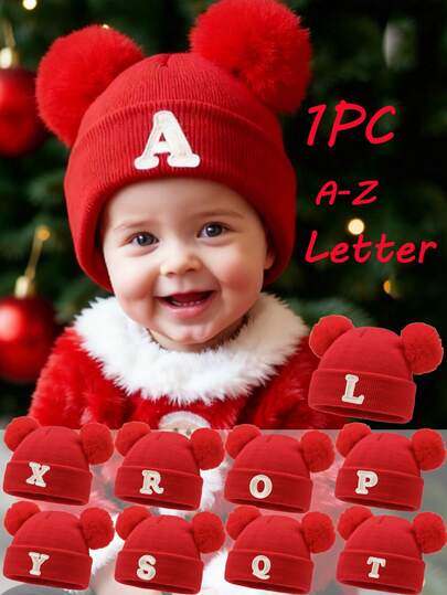 1 件圣诞婴儿帽个性化婴儿针织帽幼儿儿童 26 个字母无檐小便帽工艺女婴骷髅帽适合婴幼儿女孩日常佩戴