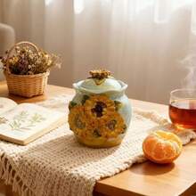 Handpainted Ceramic Classic Oil Painting Series - Vase, Canister, Sugar & Creamer, Coffee Filter Cup, Teapot, Butter Dish, Home & Kitchen Tabletop Decor, Gifts (Starry Sky, Sunflower, Iris)