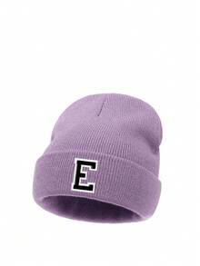 1 Stück Kinder Gestrickte Mütze mit 26 Buchstaben Muster, einfarbige gestrickte Kappen, Kindermützen für Mädchen, warme Beanies für Outdoor, Herbst/Winter