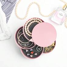 HengLiSam Jewelry Organizer, Small Jewelry Box Earring Holder For Women Gifts For Mom, Jewelry Storage Box 4-Layer Rotatable Jewelry Accessory Storage Tray With Lid For Rings Bracelets - 粉色 - 查看 2