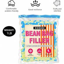 Bean Bag Filler Refill - 1LB Premium White Shredded Memory Foam Stuffing | Compatible With Bean Bag Chairs | Soft, Supportive & Odor-Free Filling For Dolls, Pet Beds And Pillows (Blue&Yellow) - 藍色和黃色 - 查看 2