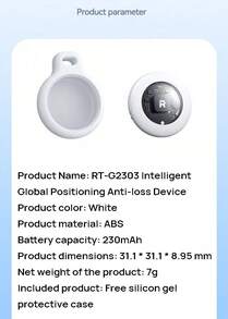 REMAX Dispozitiv anti-pierdere RT-G2303, înlocuire cheie, localizare de la distanță, urmărire, dispozitiv inteligent anti-pierdere, poziționare globală, alb