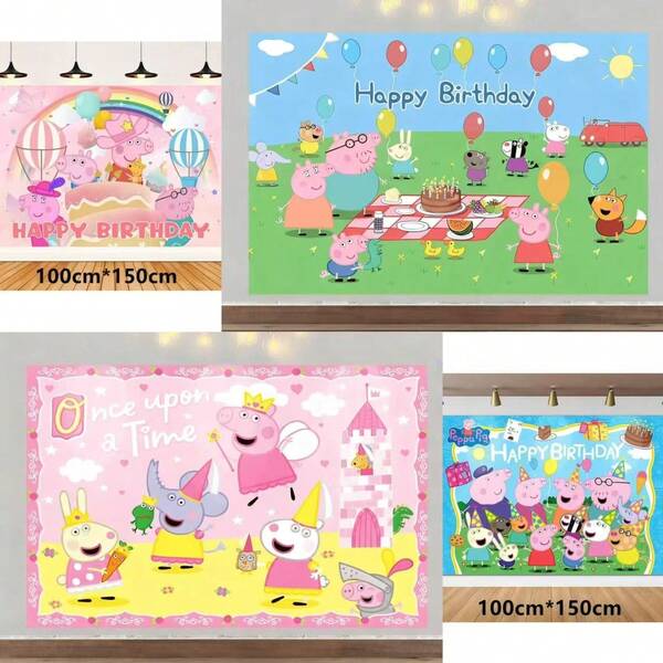Tela de fondo con tema de cerdo de dibujos animados para fiesta de cumpleaños de niños,g Feliz cumpleaños, decoración y suministros para fiesta de cumpleaños