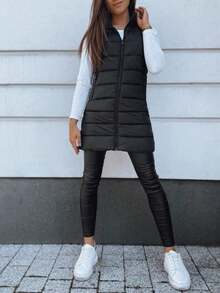 Women's Hooded Long Vest Insulated Sleeveless Puffer Style Winter Wear - màu đen - Xem 3