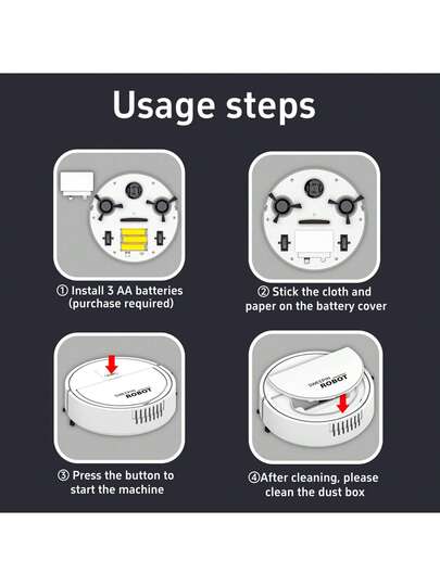 Robot Stofzuiger Cleaner, One Touch Start, Slim Mop, Cleaning Debris, Pet Hair, Hard Floors (Battery Operated) view 8