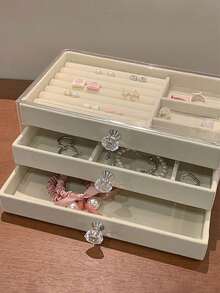 1 Caja de almacenamiento de joyas de 3 capas y 18 rejillas de acrílico, adecuada para aretes, anillos, collares y pulseras de uso diario de las mujeres. Caja de almacenamiento de 3 capas y 72 rejillas con estilo de cajón, desmontable y de gran capacidad para decoración de uñas y diamantes