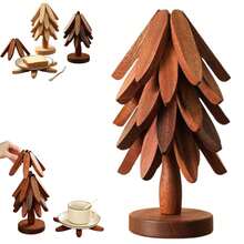 1 Set Walnut Wood Tree-Shaped Trivet Set - Natural Tree-Shaped Trivet Set - 5 Wooden Trivets And 1 Holder, Foldable Wooden Trivet For Kitchen, Suitable For Hot Dishes, Pots, Bowls, Teapots, Warmers, Pot Holders, Coasters, Casserole Pads, Tree-Shaped Design Home Heat-Resistant Placemats, High-Quality Coasters, Modern Minimalist Placemats, Christmas Gift - Multicolor - View 1