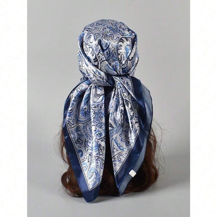 1pc Paisley Pattern Bandana Women Head Scarf Fashion Head Scarf Bandana,Hair Band,Head Band Ideal For Dressing Up Your Look - 藏蓝色 - 查看 1
