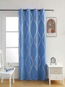 1pc New Light Blue Line Pattern Blackout Curtain, Suitable For Living Room & Bedroom, Blackout, Minimalist Style, & Heat Insulation, Elegant Modern Curtain With Eyelets For Living Room & Bedroom