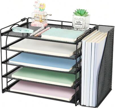 Desk Organizers And Accessories, 5-Tier Desktop Paper File Organizer With Removable File Holder, Desk Accessories & Workspace Organization For Home Office Supplies (Black),24329148