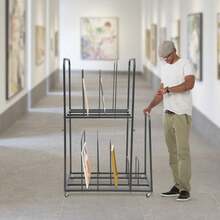 kangten Equipped With A Rolling Art Storage Rack, 2-Layer Metal Painting Board Storage Rack, Independent Art Canvas Storage Organizer, Modern Art Display Rack, Art And Collection Ventilation And Drying Rack Uphilltool Art Canvas Storage Rack, 2-Tier Painting Board Stand Art Drying Rack Art Easel Display Stands With Handrail And 4 Universal Wheels For Drawing Board, Panel, Paper Pad A Nice Gift - Black - View 4