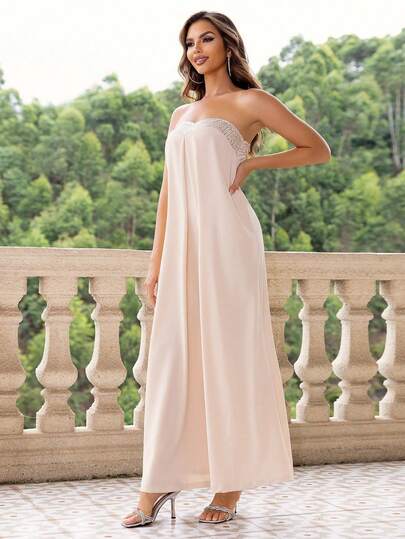 Joyfunear Women's Elegant Sequin Embellished Bandeau Jumpsuit Summer