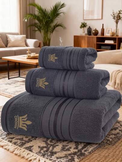 1条/3条/8条装 现代简约时尚金线刺绣纯棉浴巾，超柔软大尺寸，速干，不掉毛，桑拿浴巾，吸水性强，轻便易携，可作客用毛巾，高品质浴巾，耐用浴室配件，送给伴侣的最佳礼物，手巾尺寸34*34英寸，毛巾尺寸34*75英寸，浴巾尺寸70*140英寸