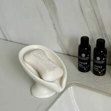 Porta Jabón en Forma de Hoja - Drenaje en S de Madera, Minimalista para Baño, Organizador de Encimera de Cocina - Blanco - Ver 1