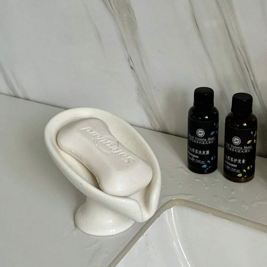 Porta Jabón en Forma de Hoja - Drenaje en S de Madera, Minimalista para Baño, Organizador de Encimera de Cocina - Blanco - Ver 1