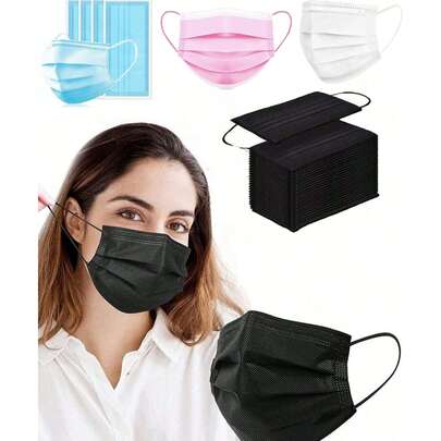 50pcs Disposable Face Masks, Multi-Color Options, Skin-Friendly Soft, 3-Ply Mask, Elastic Ear Loops - Ideal For Home, School, Office, Outdoor And Camping!