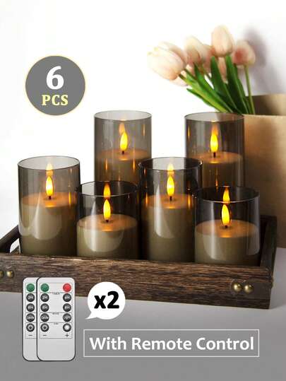 6 piezas Velas sin llama con control remoto, velas a batería con temporizador/control remoto, luces de velas sin llama LED, luces de decoración de ambiente romántico, velas electrónicas LED sin humo, adecuadas para Navidad, Halloween, hogar, boda, cumpleaños, San Valentín, fiesta de empresa