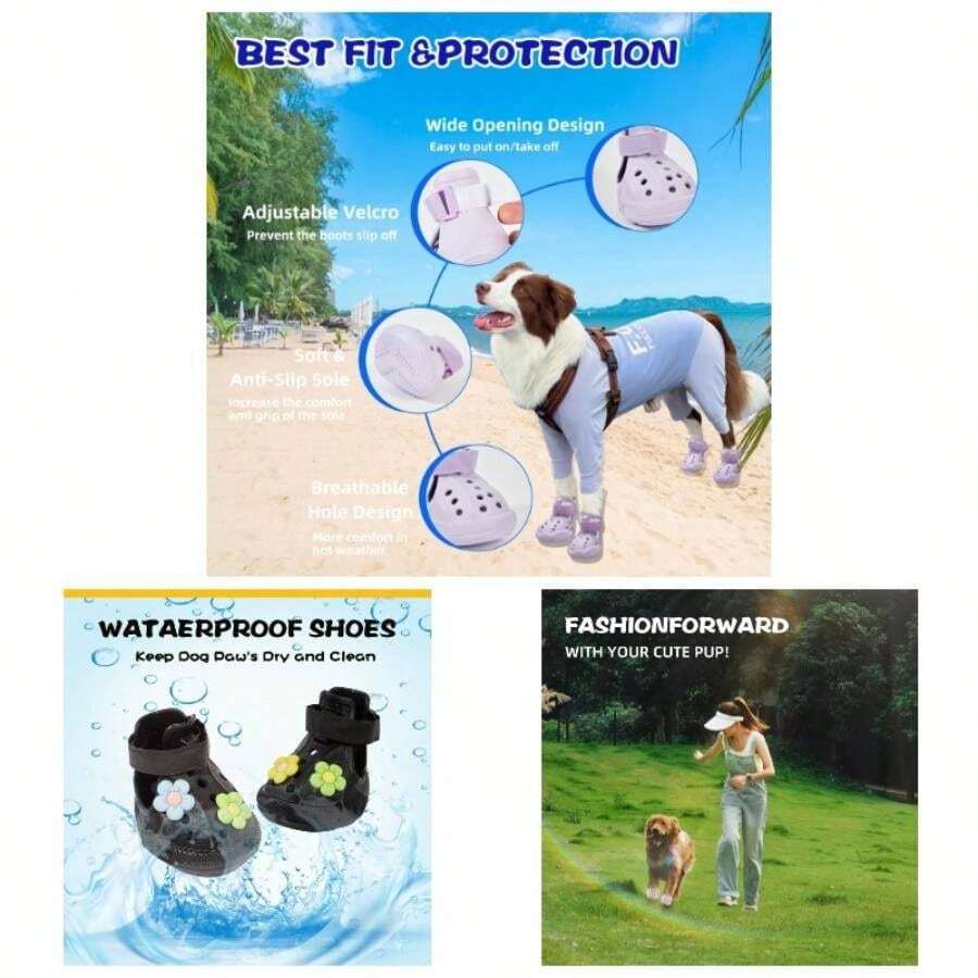 Dog Shoes Hot Pavement, Waterproof Dog Shoes Small Medium Dogs, Breathable Non - Slip Dog Boots Paw Protectors With Rubber Soles, Dog Booties Beach And Snow Pink, Large - 粉紅色+大號 - 查看 1