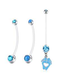 3 buc inel flexibil acrilic transparent pentru buric de sarcină, 14G personalizat, pandantiv, bijuterii pentru piercing de maternitate pentru burtă, inele pentru buric de maternitate 25/32/35/38 MM
