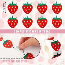 500 Shiny Strawberry Stickers - Holographic Red Fruit Stickers, Suitable For Scrapbooks, Envelopes, Party Decorations (Self-Adhesive, 3 Colors, Bulk Packaging) - Perfect For Handicrafts, Gifts, And Party Decorations, Strawberry Decorations - 500 件 - 查看 3