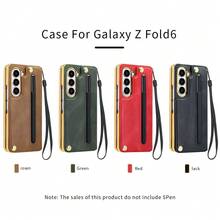 VIETAO Funda de teléfono con soporte, correa para la mano y ranura para tarjetas, chapada en oro, de piel sintética, compatible con Samsung Galaxy Z Fold 7 6 5 4 3 Fold6 - Marrón - Ver 2