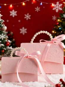 10pcs Pearl Handle Knotted Candy Boxes, Personalized Creative Party Small Gift Package, Wedding Favor Boxes For Cookies, Chocolates, Flowers - Pink - View 14