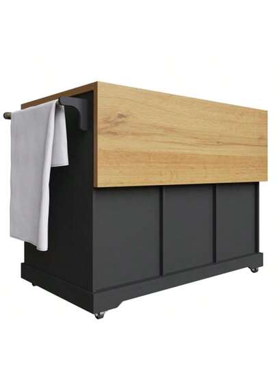 High Quality Kitchen Isl Multifunctional Serving Cart Wood Grain Large Storage Space, Mobile Buffet Cabinet, Dining Room, Living Kitchen, Zwart view 9