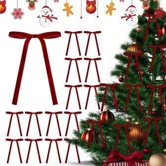 24 件天鹅绒蝴蝶结圣诞树装饰、蝴蝶结花环挂饰、圣诞挂饰、圣诞礼物装饰