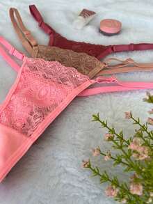 Kit Of 3 Lace Panties With Double String And Side Adjustment. Comfortable, Transparent Fabrics, Lingerie, Intimate Fashion, Perfect Fit. - Multicolor - View 5