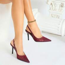 Giày cao gót mũi nhọn nữ kiểu dáng thường ngày, giày dự tiệc ngoài trời thời trang với thiết kế khoét rỗng, thanh lịch, gót nhọn. - Màu Đỏ Sâu - Xem 9