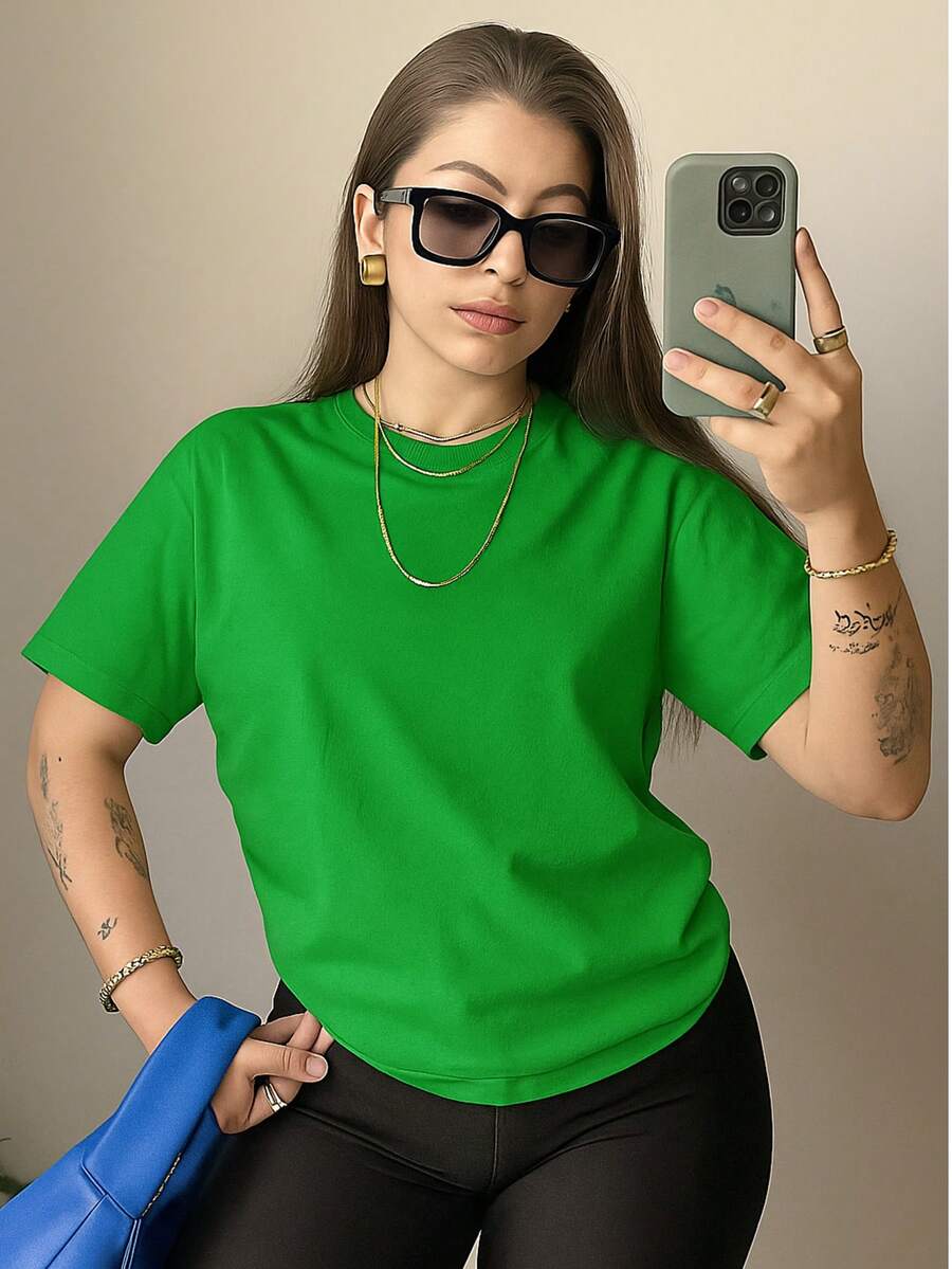 Women's T-Shirt Blouse Short Sleeve Premium Mesh Casual Plain Casual - 綠旗 - 查看 1