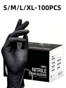 100 Black Nitrile Disposable Gloves, Latex-Free Waterproof Anti-Static Multi-Purpose Gloves That Fit The Hand Shape, Suitable For Hair Coloring, Tattoo Shops, Beauty Salons, Kitchen Cooking, Painting, Arts And Crafts, Home Cleaning, Kitchen, Bathroom, Home, Household Supplies.