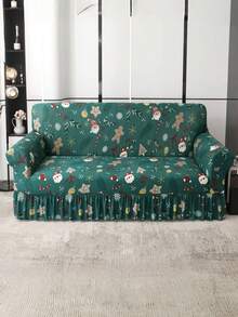 Christmas Party Decoration Ruffled Sofa Cover (Including Santa Claus, Snowflake And Gingerbread Patterns) Polyester Fiber Sofa Cover, Home Decor - Green - View 9