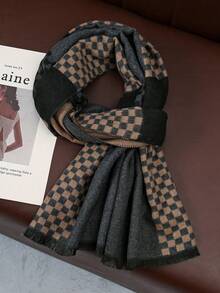 Écharpe à carreaux unisexe classique, toutes saisons, cadeau pour petit ami, cadeau d'anniversaire, pure laine, châle chaud, double face haut de gamme, style coréen, écharpe en imitation cachemire colorée pour femmes, épaisse et chaude, décontractée - Brun - Voir 3