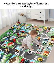 1pc Large Non-Woven City Traffic Game Mat, Waterproof & Moisture-Proof, Interactive Road Map, Suitable For Children's Toy Cars, Room Decor, Educational Tool, Christmas Gift (Accessories Random)