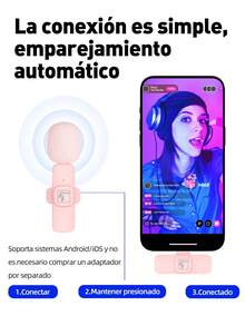 C10 Wireless Lavalier Microphone For Android, Plug-And-Play Wireless Lapel Microphone For Video Recording, Teaching, Interviews, Podcasts, Wireless Omnidirectional Condenser Microphone For Vlog - Pink - View 2