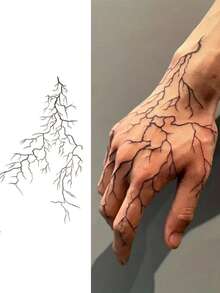 2pcs/1pc Lightning Bolt Waterproof Long-Lasting Temporary Tattoo On Back Of Hand, Intricate Vein Shape Design, Easy To Apply, Suitable For Neck, Arm, Leg, Back, Unisex