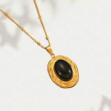 1 pieza Collar colgante de mujer con patrón geométrico de acero inoxidable, joyería de ojo de tigre de alta calidad, joyería de piedra natural de 18K oro, adecuado para uso diario