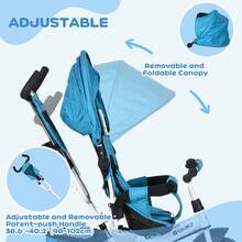 QABA 6 In 1 Toddler Tricycle, Kids Trike With Foldable Canopy, Removable Parent-Push Handle And Cover, Storage Basket, 5-Point Safety Belt, For Child 1-5 Years, Blue - 藍色 - 查看 4