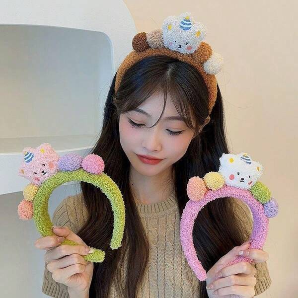 4 Packs - Autumn-Winter Plush Headband Universal Size (Suitable For Most Women And Girls' Head Circumference), Dopamine Plush Cute Bear Style Funny Eye-Catching Soft Skin-Friendly, High Quality Plush Material, Cute Bear Plush Hairband (Women's Makeup Headband/Face Wash Hairband/Headwear),Gifts,Travel,Gifts For Women,Hair Stuff,Stocking Stuffers