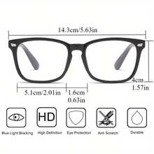 Rectangle Blue Light Blocking Glasses - Anti-Blue Light Computer And Gaming Glasses, Fashionable Black Frame With White Lenses, Digital Screen Stress Relief, Simple Tech Accessories, Durable Glasses - màu đen - Xem 7