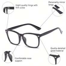 Rectangle Blue Light Blocking Glasses - Anti-Blue Light Computer And Gaming Glasses, Fashionable Black Frame With White Lenses, Digital Screen Stress Relief, Simple Tech Accessories, Durable Glasses - màu đen - Xem 4